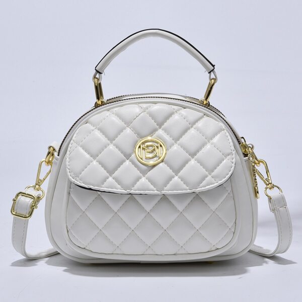 

Metal Decor Quilted Flap Satchel Bag, White