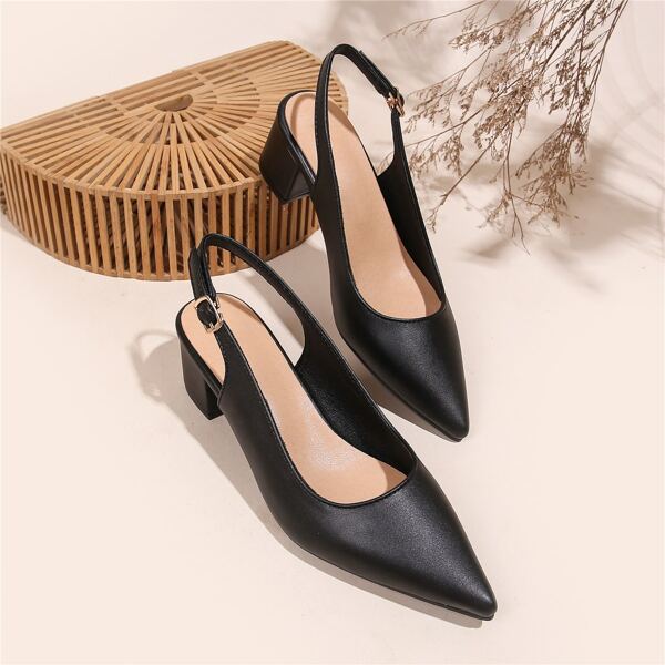 

Minimalist Point Toe Slingback Pumps, Black