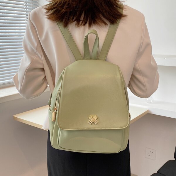 

Metal Decor Flap Backpack, Green