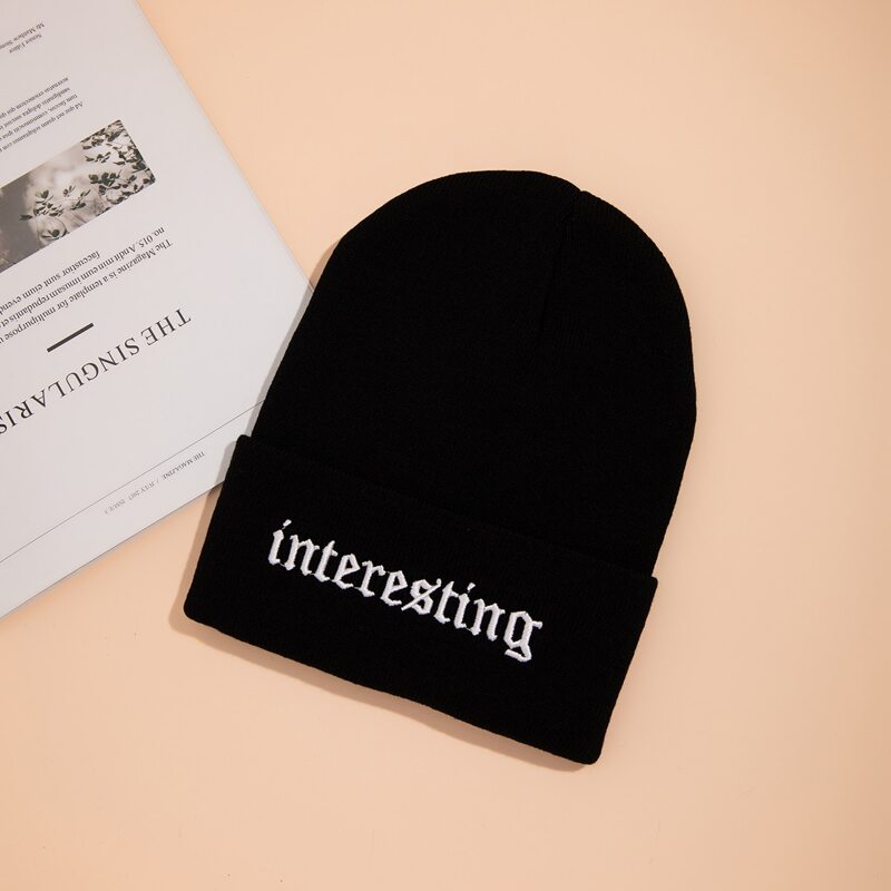 

Letter Embroidery Beanie, Black