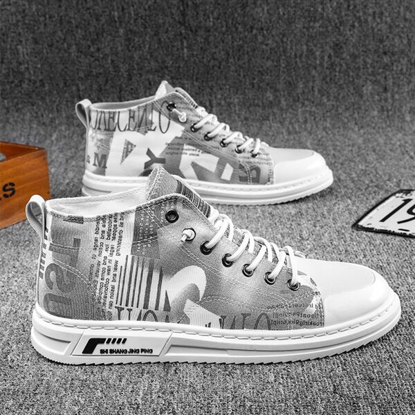 

Men Letter Graphic High Top Canvas Shoes, White