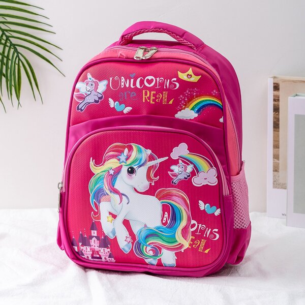 

Girls Unicorn & Letter Graphic Backpack, Hot pink