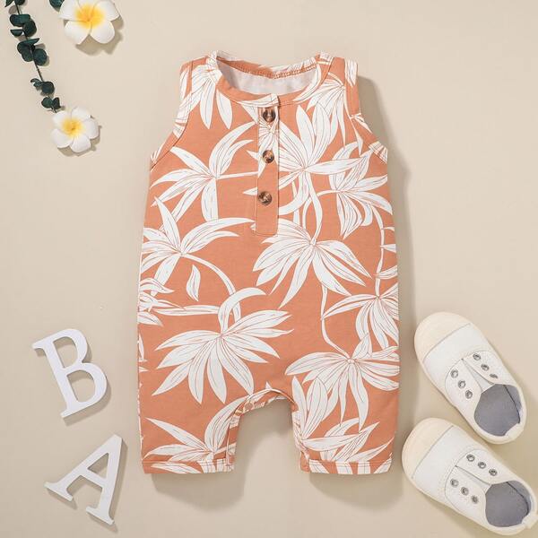 

Baby Plants Print Tank Romper, Orange