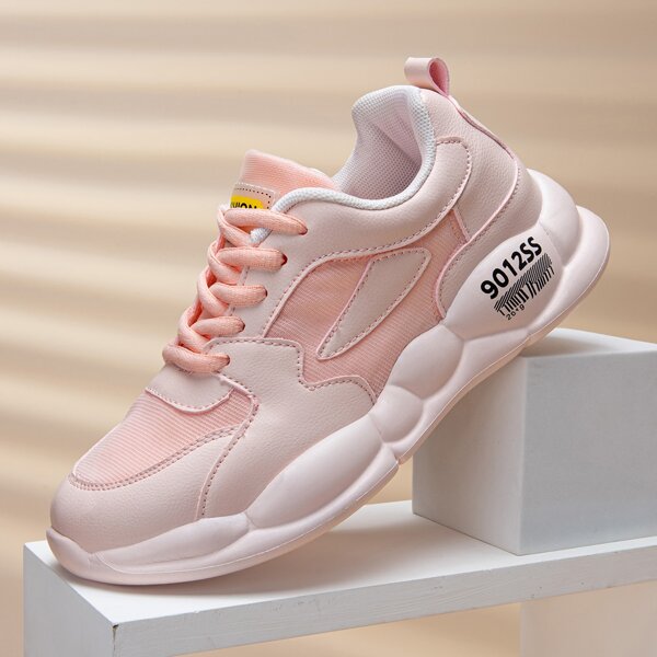

Letter Graphic Lace-up Front Sneakers, Pink