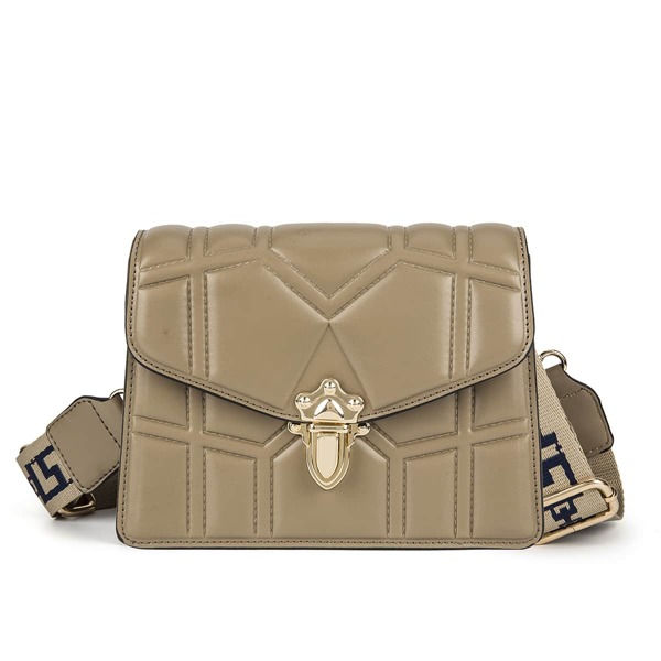 

Minimalist Quilted Push Lock Crossbody Bag, Khaki