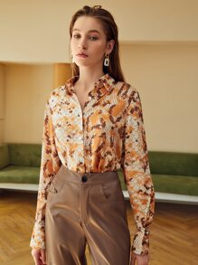 SHEIN VCAY Áo sơ mi Nhuộm buộc In hoa Vảy cá Cắt ra - Nhiều màu - Xem 2