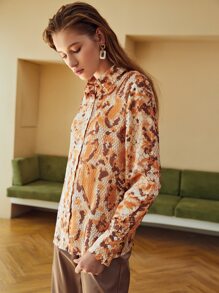 SHEIN VCAY Áo sơ mi Nhuộm buộc In hoa Vảy cá Cắt ra - Nhiều màu - Xem 5