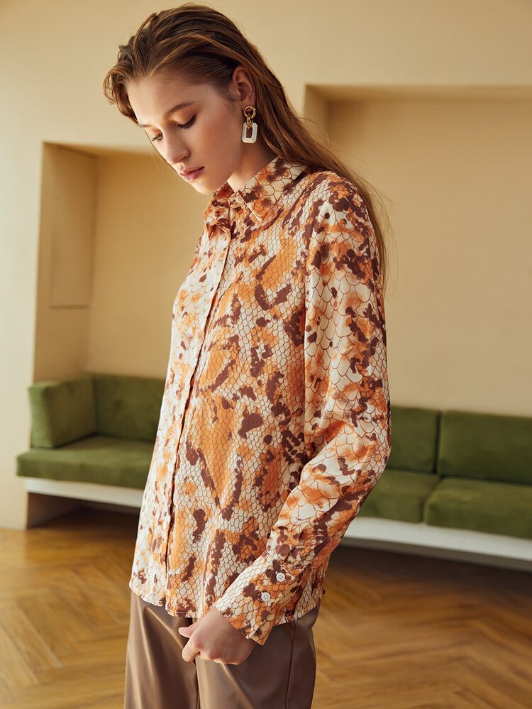 Tie Dye Fish Scales Print Cut Out Shirt