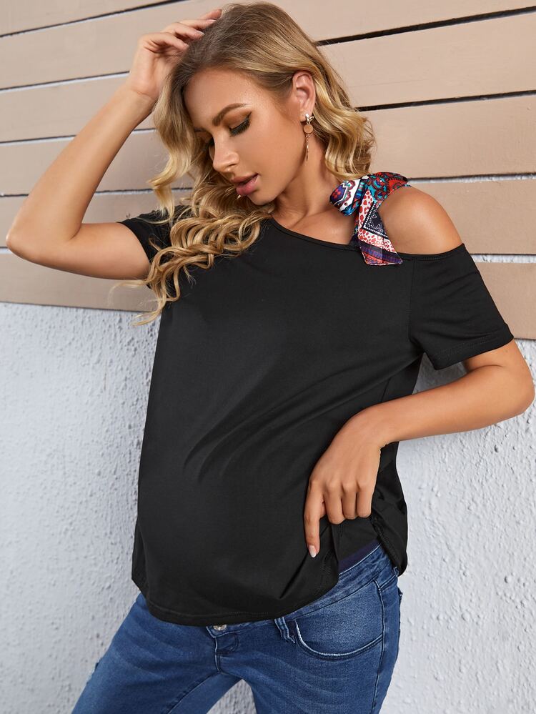 Maternity Knot Asymmetrical Shoulder Top