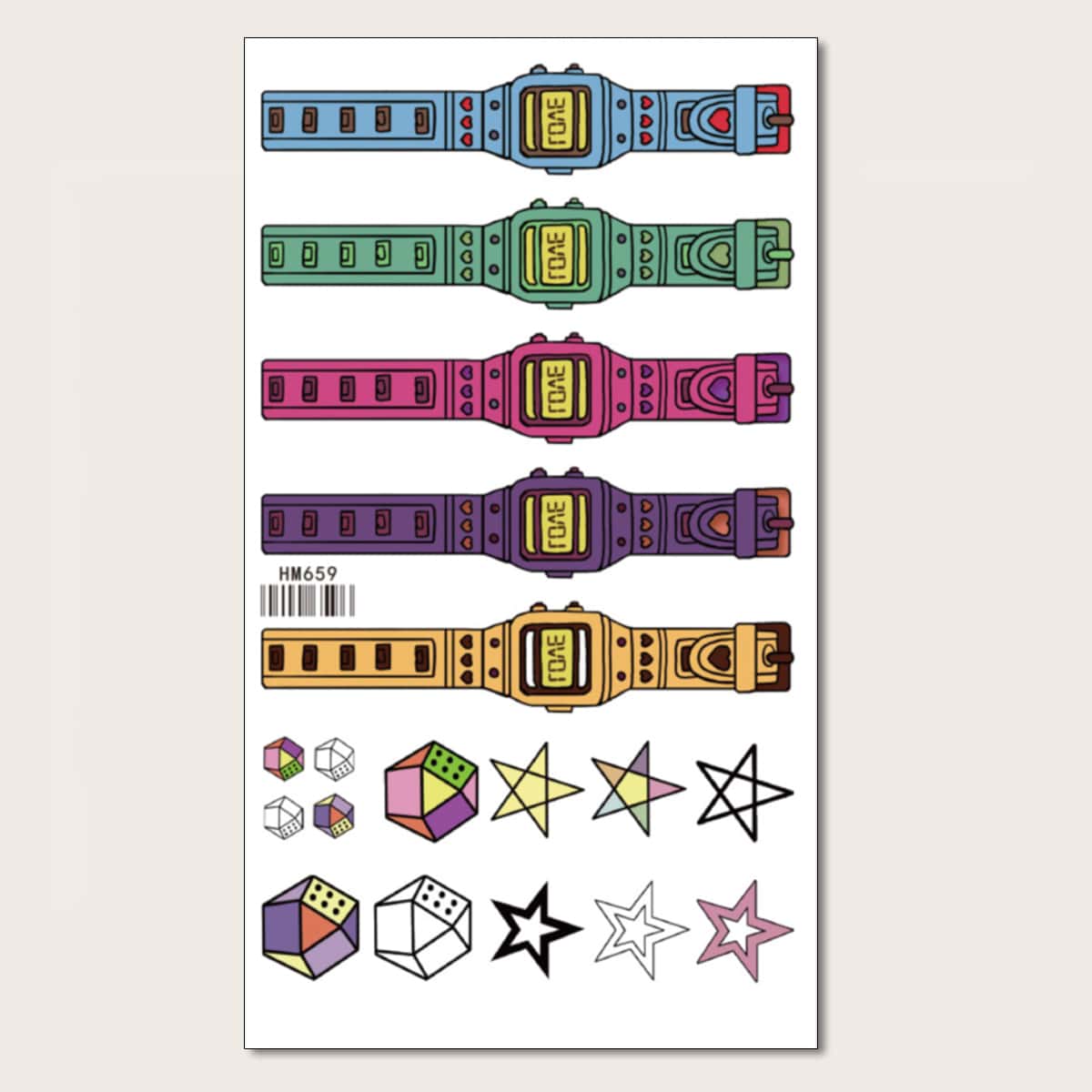 

1sheet Cartoon Watch & Star Pattern Tattoo Sticker, Black