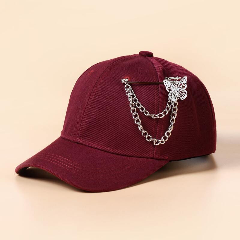 

Guys Butterfly & Chain Decor Baseball Cap, Burgundy