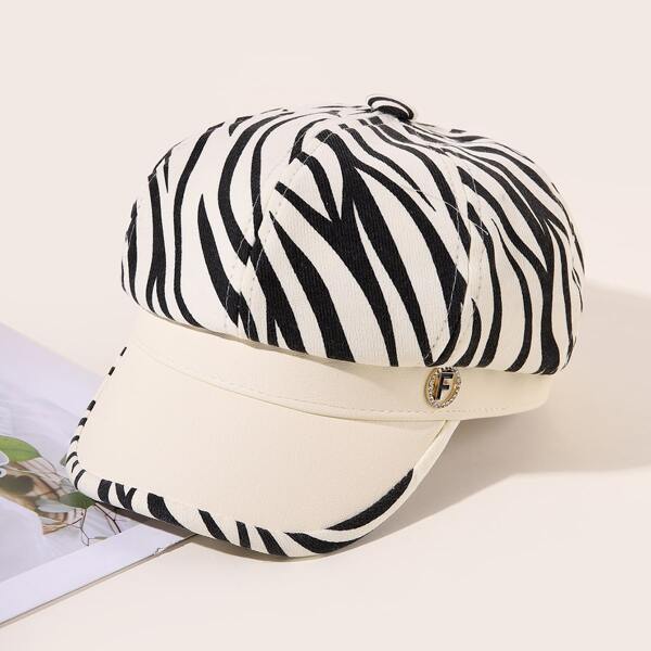 

Zebra Stripe Baker Boy Cap, Black and white
