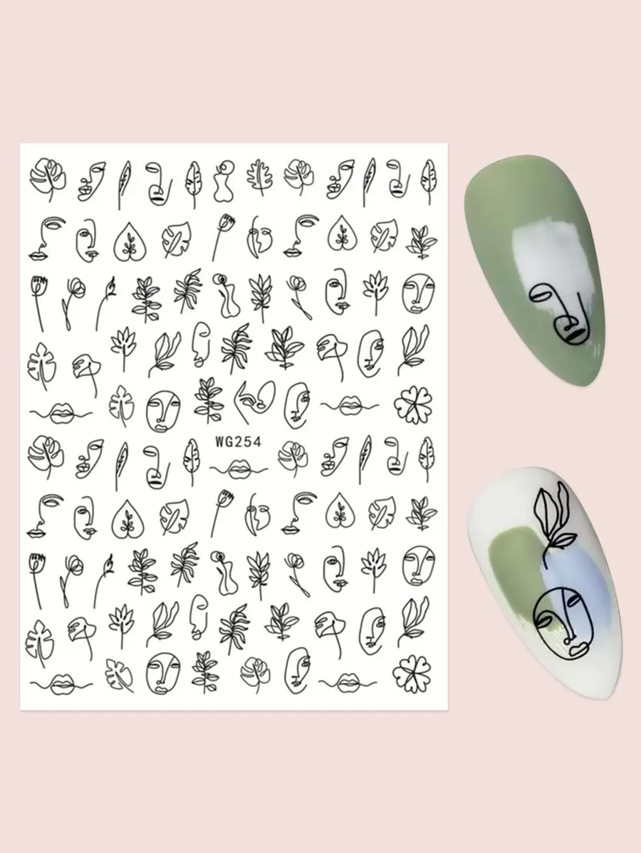 1 ark Line Art Nail Art Sticker Nail Stickers DIY - Svart - Visa 1