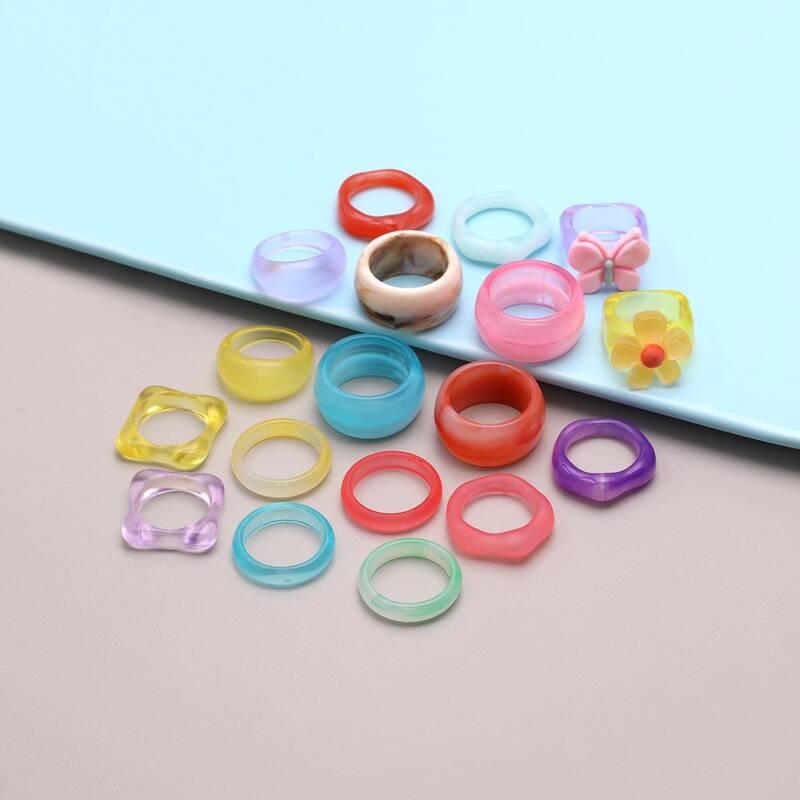 

18pcs Resin Ring, Multicolor