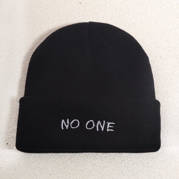 

Letter Embroidered Beanie, Black