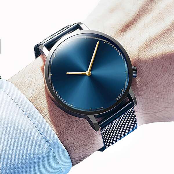 

Men Round Dial Pointer Minimalist Quartz Watch