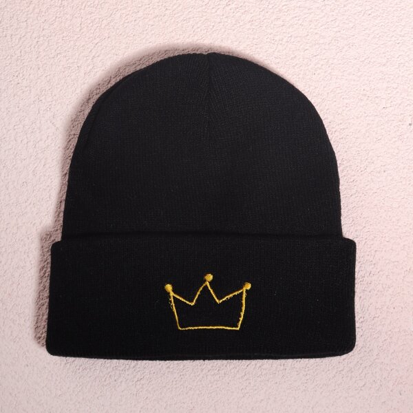 

Crown Embroidered Beanie, Black