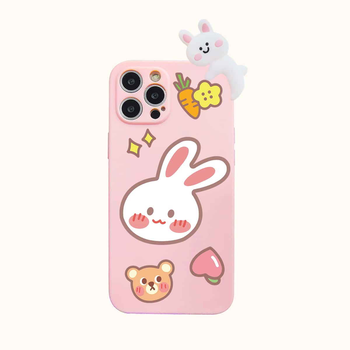 

3D Rabbit Decor Cartoon Graphic Phone Case, Multicolor