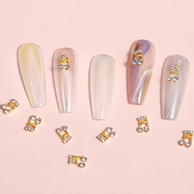 

10pcs Music Shaped Nail Art Decoration, Gold