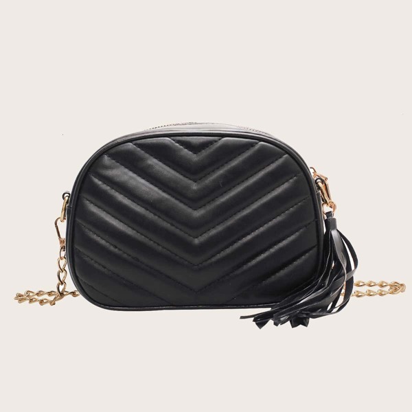 

Girls Chevron Tassel Decor Chain Bag, Black
