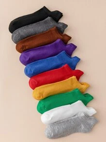 10pairs Solid Ankle Socks - Multicolor - View 1