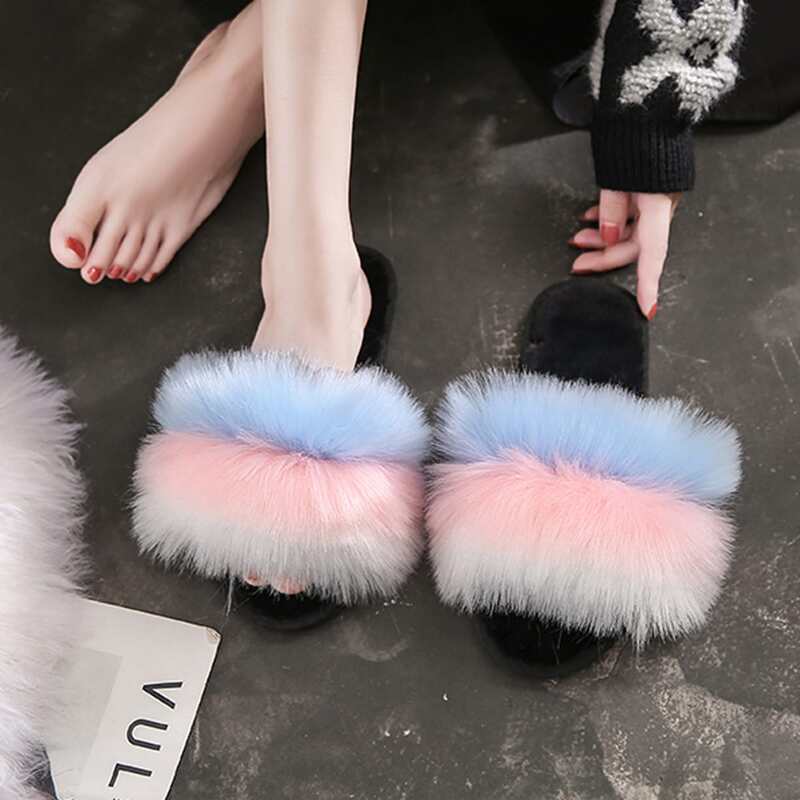 

Color Block Fluffy Bedroom Slippers, Multicolor
