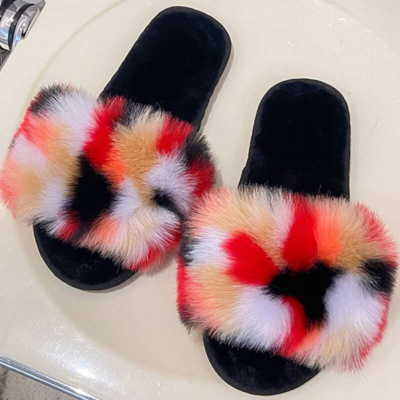

Colorful Fluffy Bedroom Slippers, Multicolor
