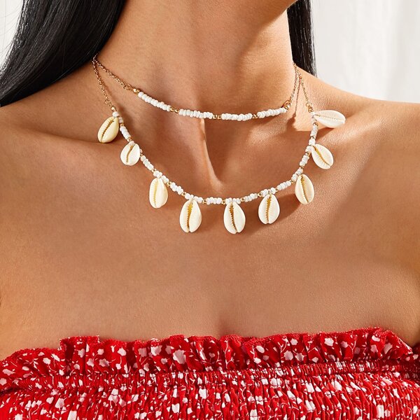 

Shell Pendant Layered Necklace, White