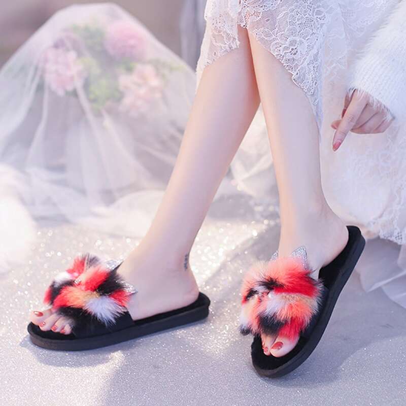 

Colorful Fluffy Bedroom Slippers, Multicolor