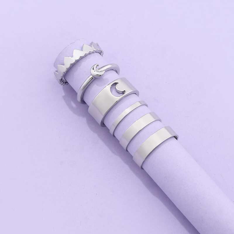 

6pcs Moon Detail Ring, Silver