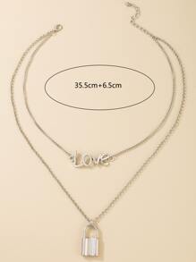 Lock & Letter Pendant Layered Necklace - Silver - View 6