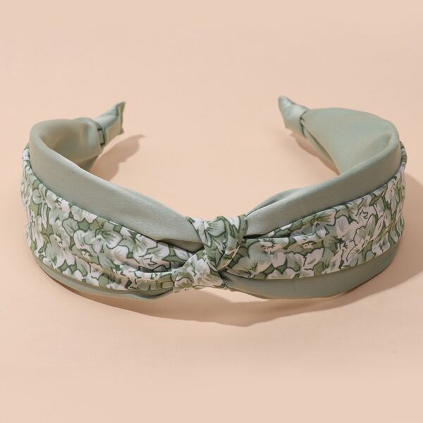 

Floral Print Wide Headband, Green