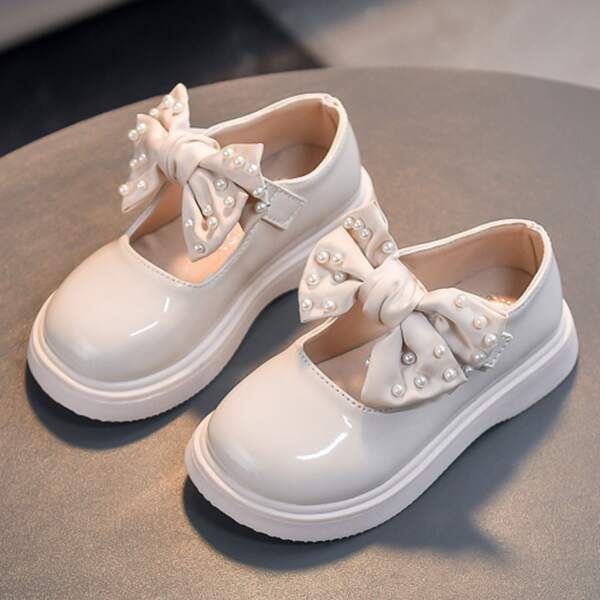 

Toddler Girls Minimalist Bow Decor Mary Janes, Beige