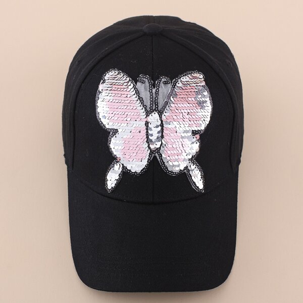 

Sequin Butterfly Decor Baseball Cap, Black