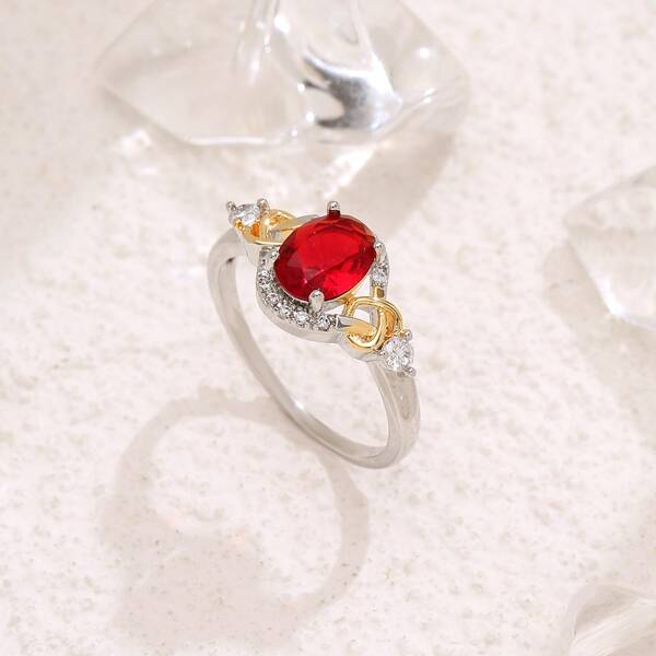 

Oval Zircon Decor Ring, Red