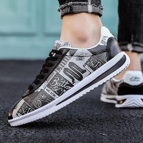 

Men Letter Graphic Lace-up Sneakers, Black