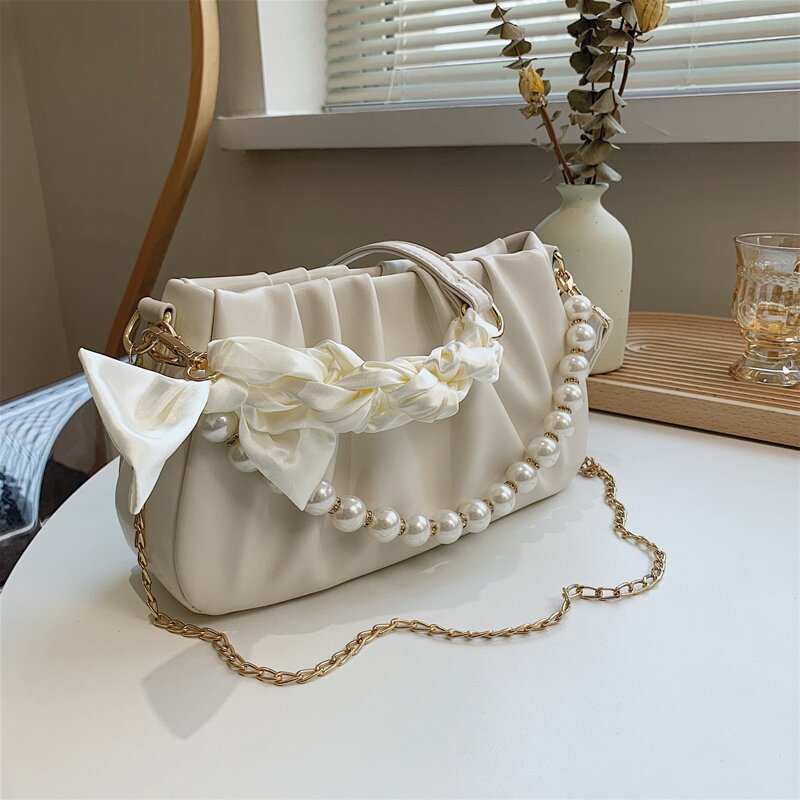 

Ruched Shoulder Bag, White