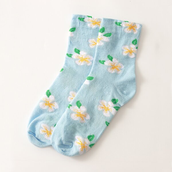 

Flower Pattern Crew Socks, Multicolor