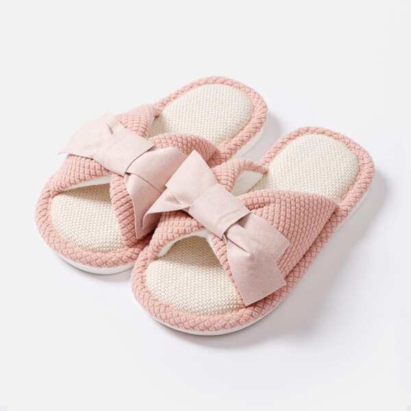 

Toddler Girls Bow Decor Slippers, Pink