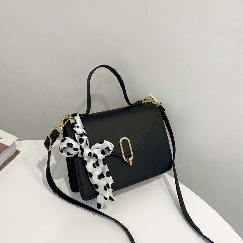

Bow Decor Flap Satchel Bag, Black