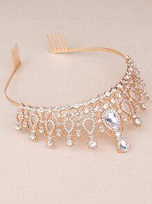 Rhinestone Crown Decor Headband - Gold - View 3