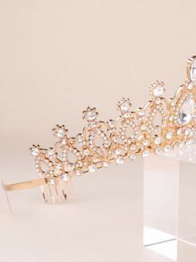 Rhinestone Crown Decor Headband - Gold - View 4