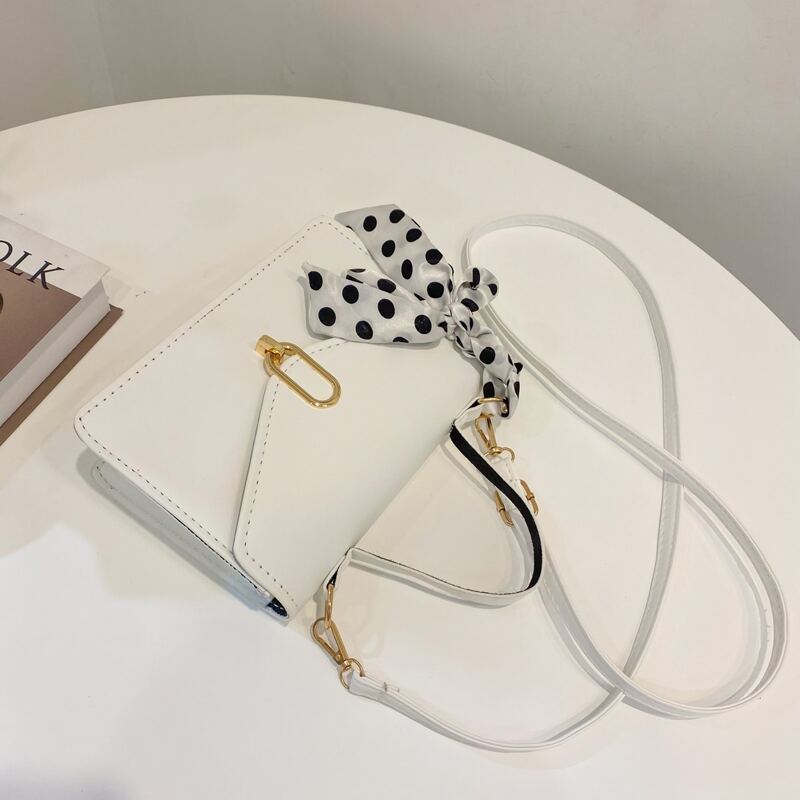 

Scarf Decor Flap Satchel Bag, White