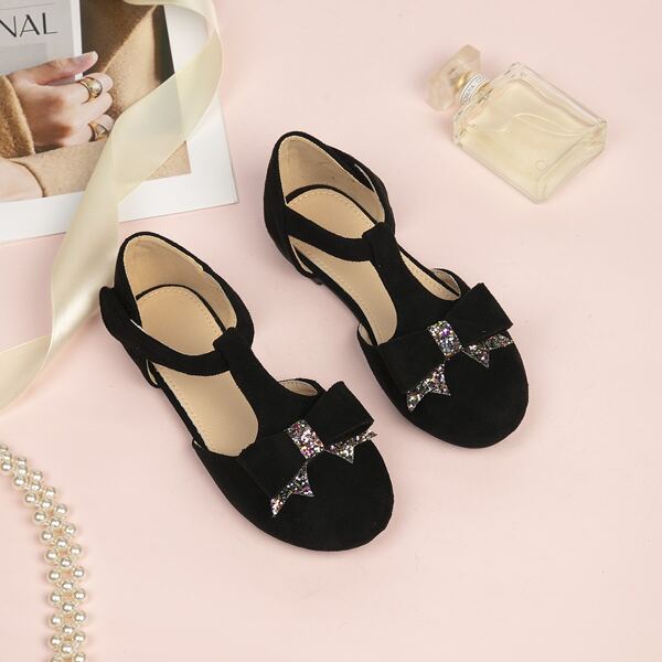 

Girls Glitter Bow Decor Flats, Black