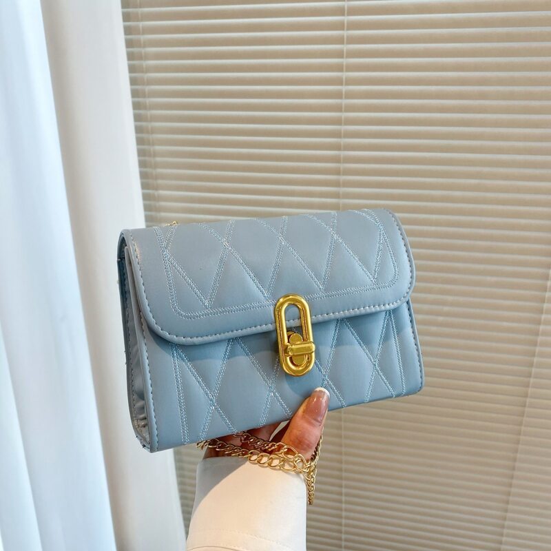 

Turn-Lock Flap Chain Crossbody Bag, Blue