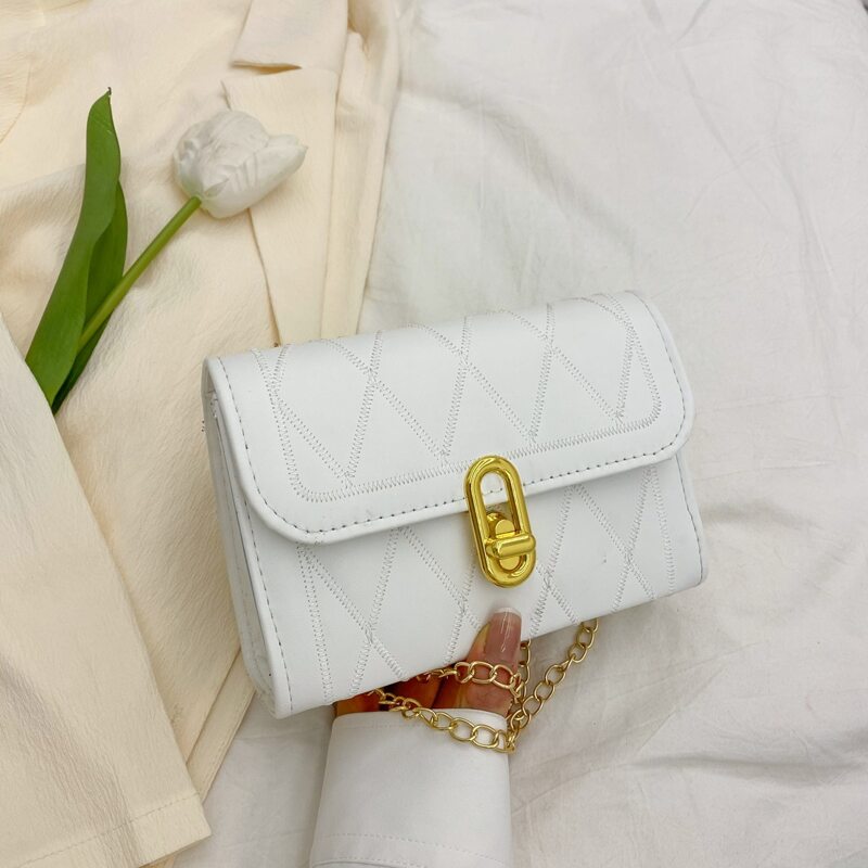

Turn-Lock Flap Chain Crossbody Bag, White