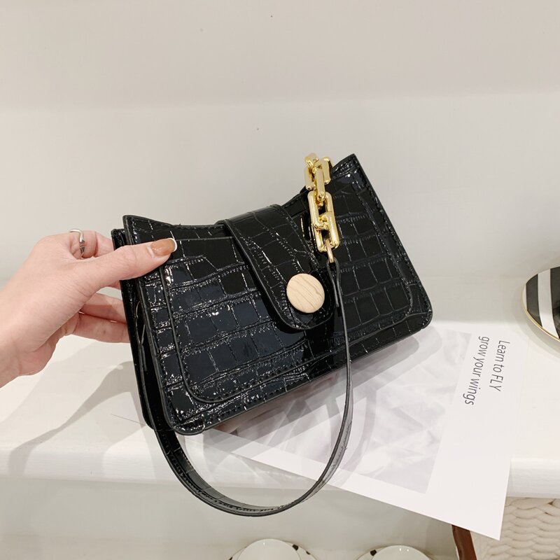 

Croc Embossed Shoulder Bag, Black
