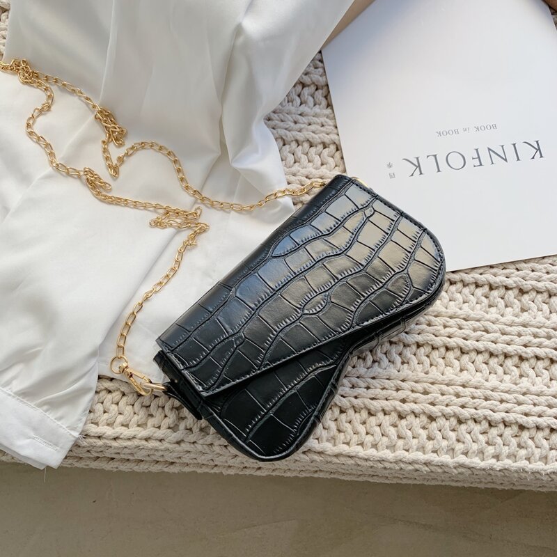 

Croc Embossed Flap Crossbody Bag, Black