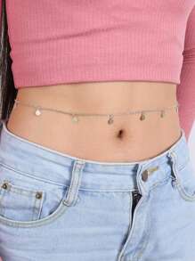 Disc Pendant Waist Chain - Silver - View 1