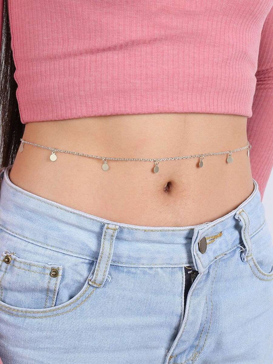 Disc Pendant Waist Chain - Silver - View 1